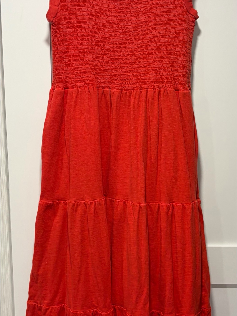 Lucky Brand Red Smocked Tiered Casual Dress